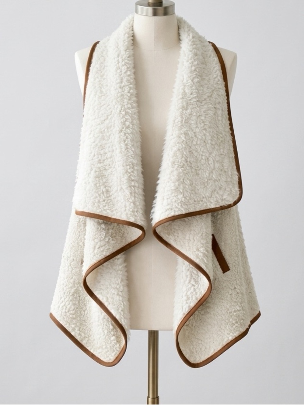 Maurice’s Faux Sherpa Draped Vest Neutral Boho Layering Open Front Sz L/XL